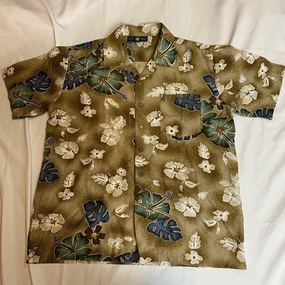 Vintage Roundy Bay Hawaiian Shirt Men's XL Short Sleeve Camp Floral Button Up